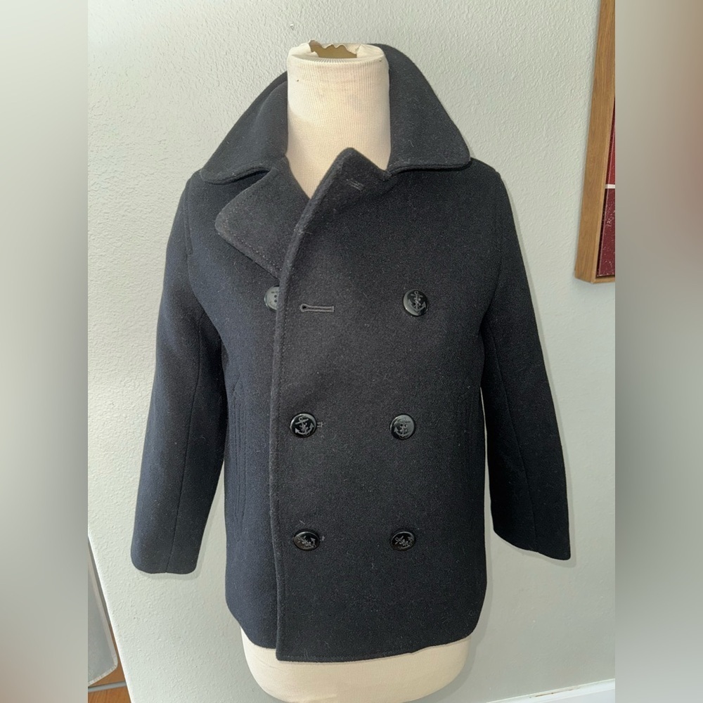 J.Crew (Crewcuts) Relaxed Black Wool-Blend Peacoat size 8